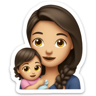 Brunette girl holding baby  sticker