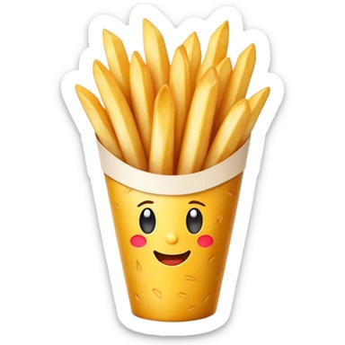Belgian Fries Cinematic Realistic Belgian Fries Dish Emoji, depicted as a generous serving of crispy fries neatly presented in a white paper cone, rendered with vivid textures and appetizing, natural lighting. sticker