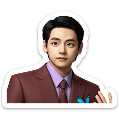 boy in formal suit with butterfly sticker
