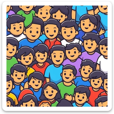Group of diverse cheerful characters mingling and chatting sticker