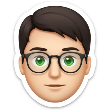 basic male emoji face with glasses, dark hair, and green eyes sticker