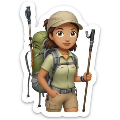female hiker with backpack and hiking poles sticker