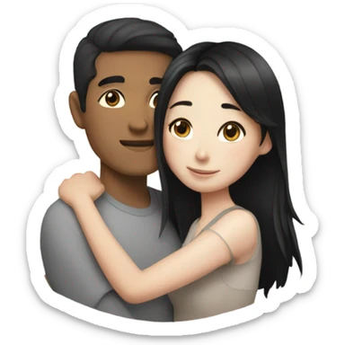 Asian man and black haired white freckled girl hugging  sticker