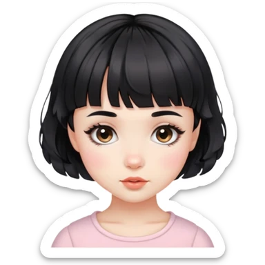 Gorgeous french girl short french haircut wavy hair baby bangs black hair Amelie Beautiful Blushing Petite Girl with beautiful hair aesthetic sticker