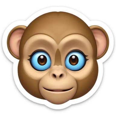 a monkey with long eyelashes and blue eyeshadow eyeliner, with earrings sticker