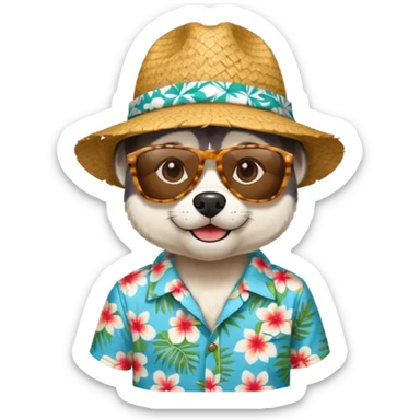 hasky with sunglasses and straw hat, hawaii shirt sticker
