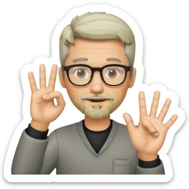 Black gray hair, & goatee with glasses on making okay sign with hand sticker