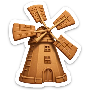 Speculaas Cinematic Realistic Speculaas Biscuit Emoji, depicted as a spiced speculaas cookie crafted in the shape of a windmill and warm, inviting lighting. sticker