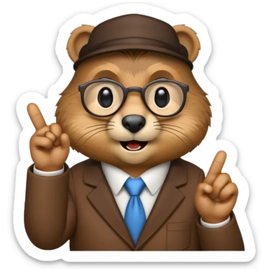 Create a version of the "nerd emoji with finger pointing up" meme with the face of a groundhog sticker
