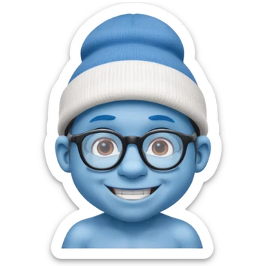 smurf with glasses white beanie no shirt sticker