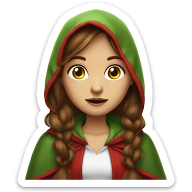 Red riding hood big light green eyes long brown hair with hightlights sticker
