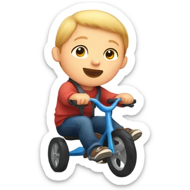 A kid with Down syndrome riding a tricycle  sticker