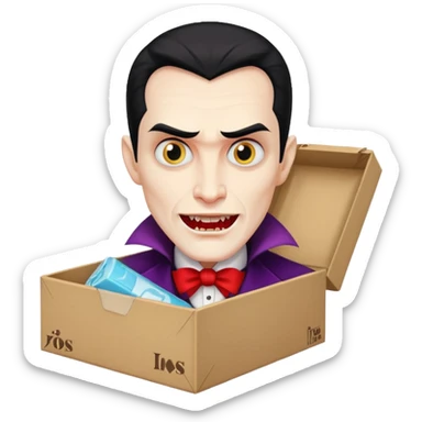 dracula, fang, with carton box sticker