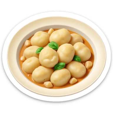 Cinematic Realistic Gnocchi Dish Emoji, showcasing tender potato dumplings in a light sauce rendered with soft textures and inviting, natural lighting. sticker