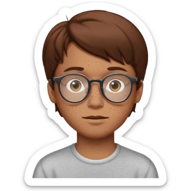 boy with brown hair light skin glasses freckles brown eyes sticker