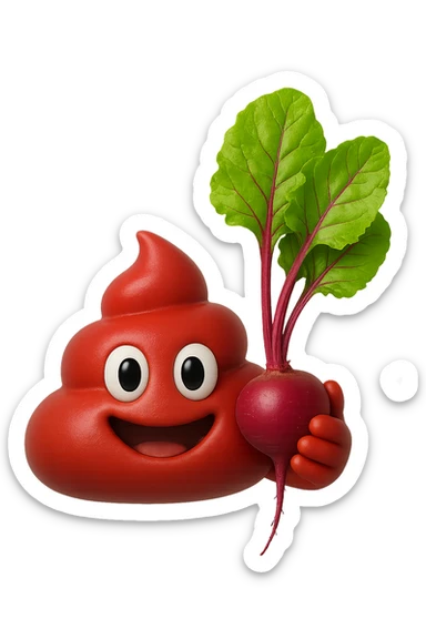 emoji stile iphone 3d di una cacca rossa con barbabietole in mano, iperrealistiche 4k sticker