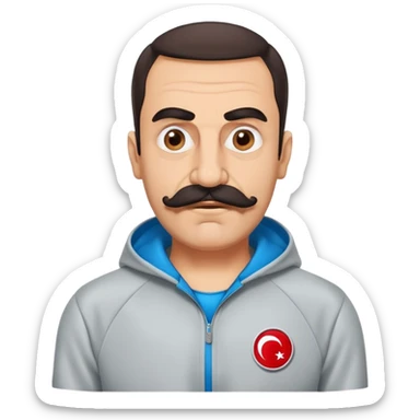 Recep İvedik, recognizable Turkish comedy character, big mustache, thick eyebrows, tracksuit, expressive face sticker