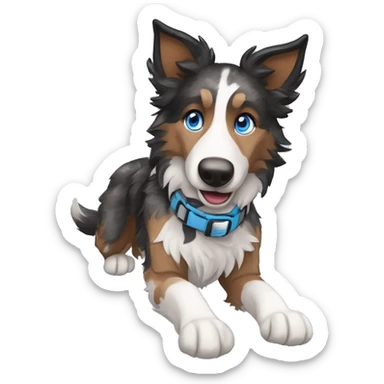  Black spotted brindle fluffy collie husky lurcher fox blue eyes fluffy ears and holographic harness running sticker