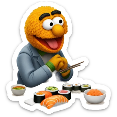 bert the muppet eating sushi sticker
