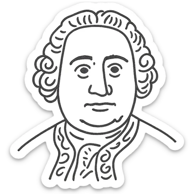 a hand drawn black outline portrait of philosopher David Hume with similar-sized eyes based a famous portrait of him sticker