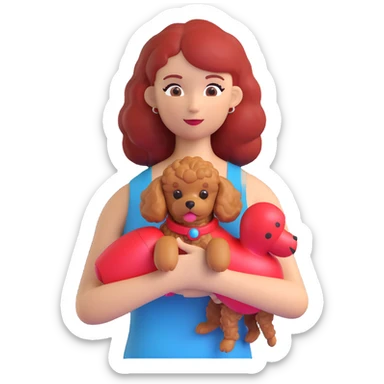 a friendly and casual woman wearing a tank top with a red toy poodle sticker