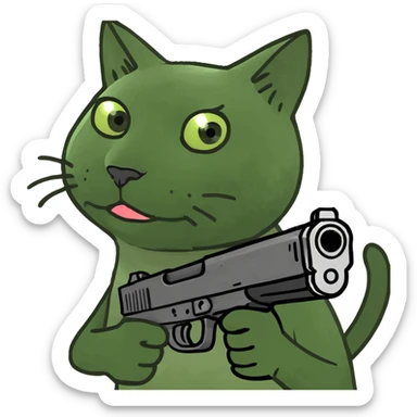 Upset cat with gun and a bomb sticker