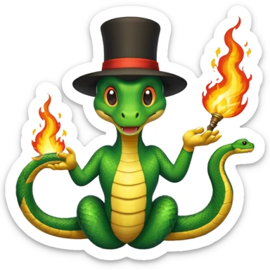 A snake wearing a magician’s hat throwing fire balls sticker