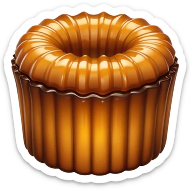 Cinematic rich cannelé, dark caramelized crust with a soft, custard-like interior, glossy finish, warm golden hues, elegant and indulgent. sticker