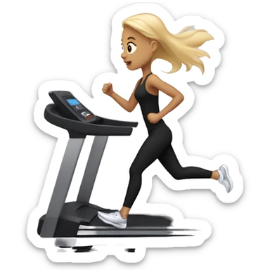 Girl with blonde hair running on a treadmill, she is wearing all black sticker