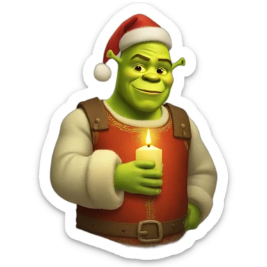Shrek holding a christmas candle sticker