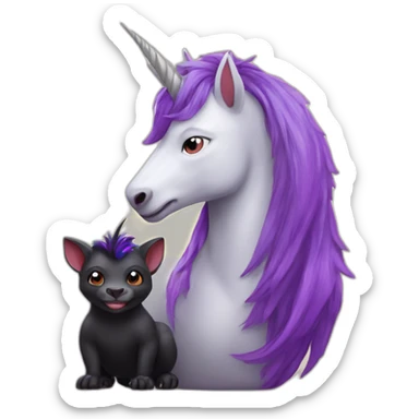 a unicorn with a purple mane sitting with a Tasmanian Devil sticker