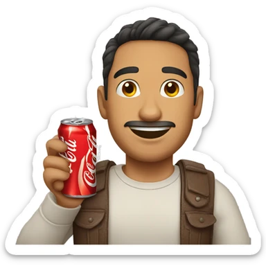 A mexican guy holding coca cola sticker