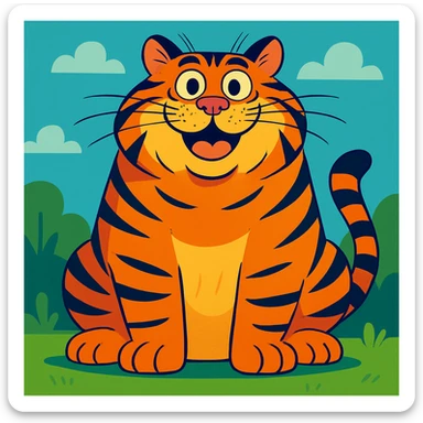 the world's biggest cat, looking proud and massive, with exaggerated features sticker