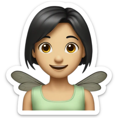 A big mosquito with small girl face in black hair and smiling wearing glaces sticker