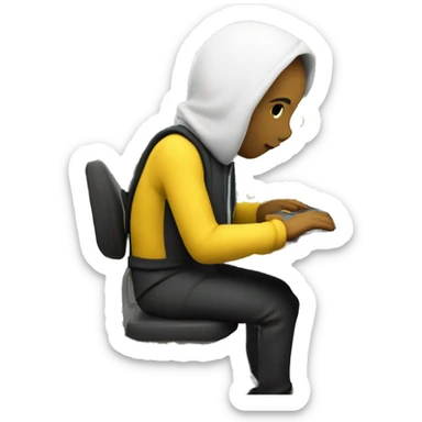 someone coding using laptop, the wallpaper of laptop is text with skuy ngoding and the background text is filled with circle coloring by yellow and white sticker