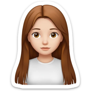 Girl with long brown straight hair, in white top t shirt  sticker