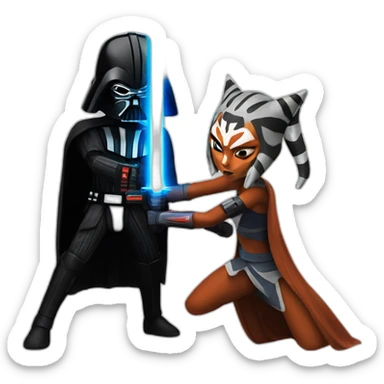 ahsoka fighting darth vader with a lightsaber sticker