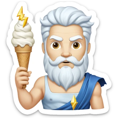 Zeus with a white ice cream cone and a lightning bolt sticker