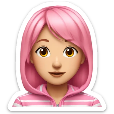 Anime girl with tracksuit on, pink striped top and pink hair sticker