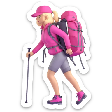 woman wearing pink clothes with hiking backpack sticker