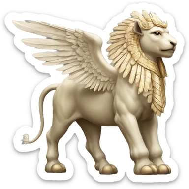 Lamassu, head of a bearded human, body of a bull, feathered wings that extend from its back sticker