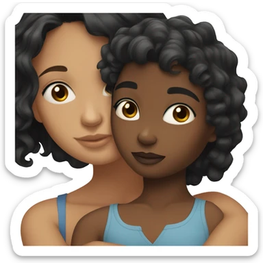 A black girl with blue eyes and black hair hugging a girl with tan skin and black wavy hair sticker