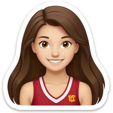 skinny white happy long haired brunette girl USC cheerleader sticker