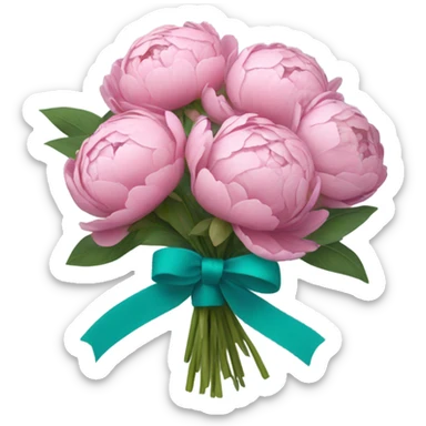 Peony bouquet with a teal ribbon sticker