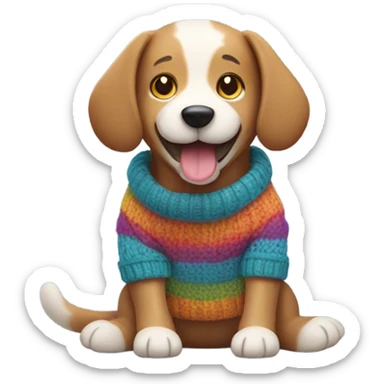  Happy Dog knitting a sweater  sticker