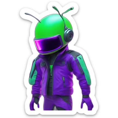 Ants 3D color lemon green and purple neon streetwear cybertech smart Futuristic cyber AR/VR point from him up doing a moonwalker sticker