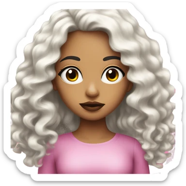 White latin girl with with pink big lips, long curly black hair  sticker