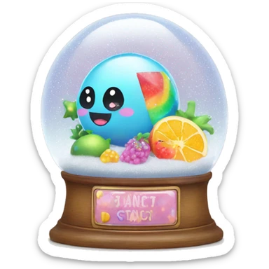 Kawaii rainbow pastel bedazzled fruit in an under the sea snow globe  sticker
