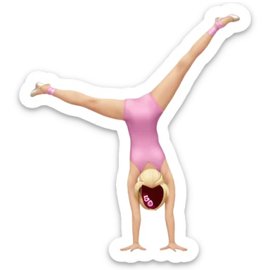 pink dancer-gymnast child with blonde hair, no skirt on leotard, doing a one-handed handstand sticker