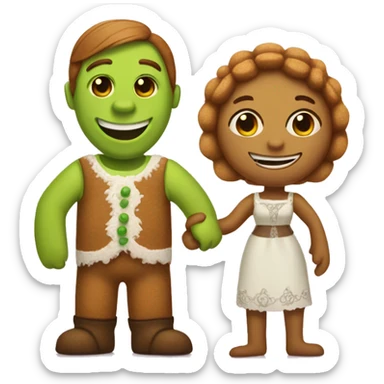  a gingerbread man and shrek holding han sticker